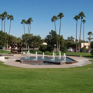 outside pond with fountains