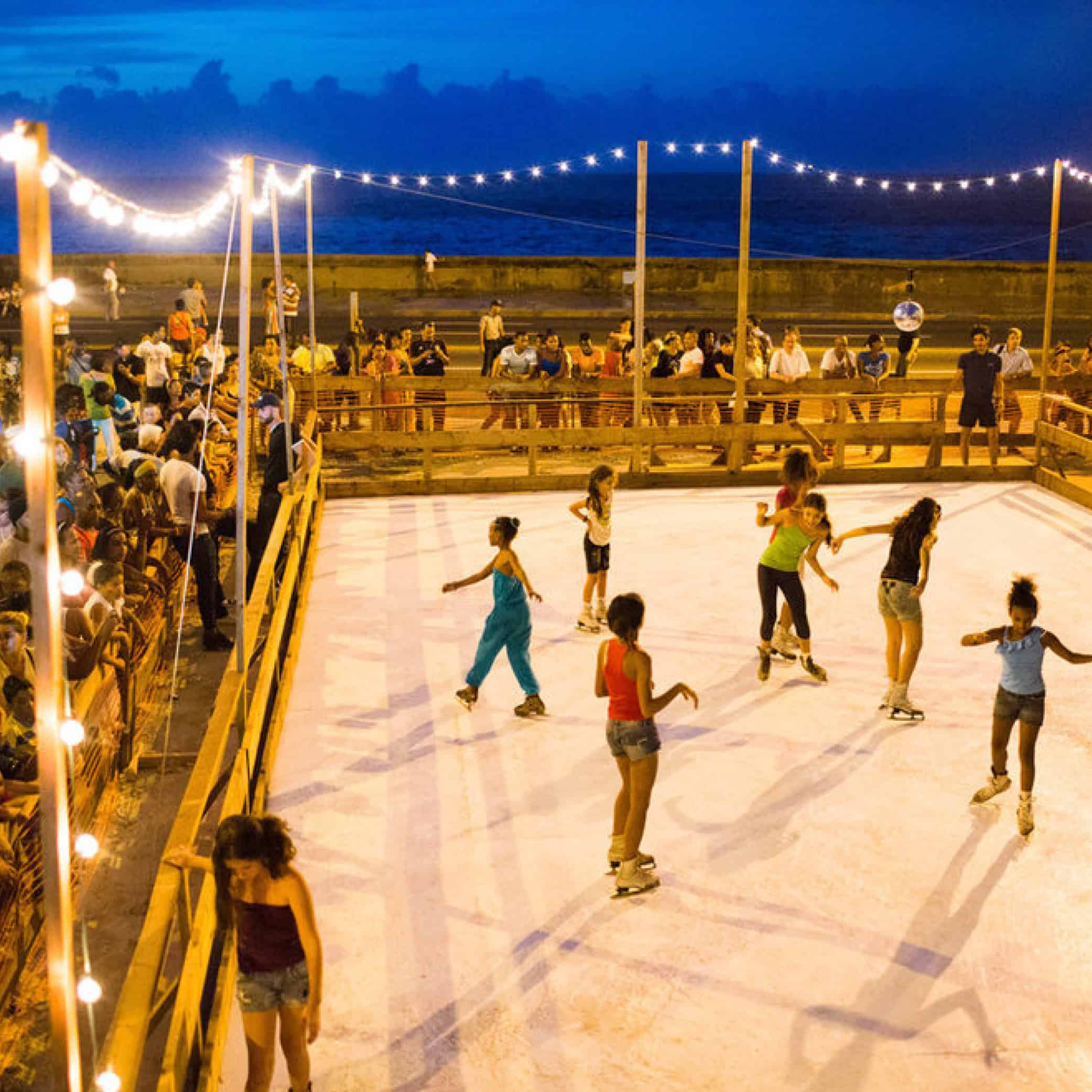 Ice skating rink with a group of people